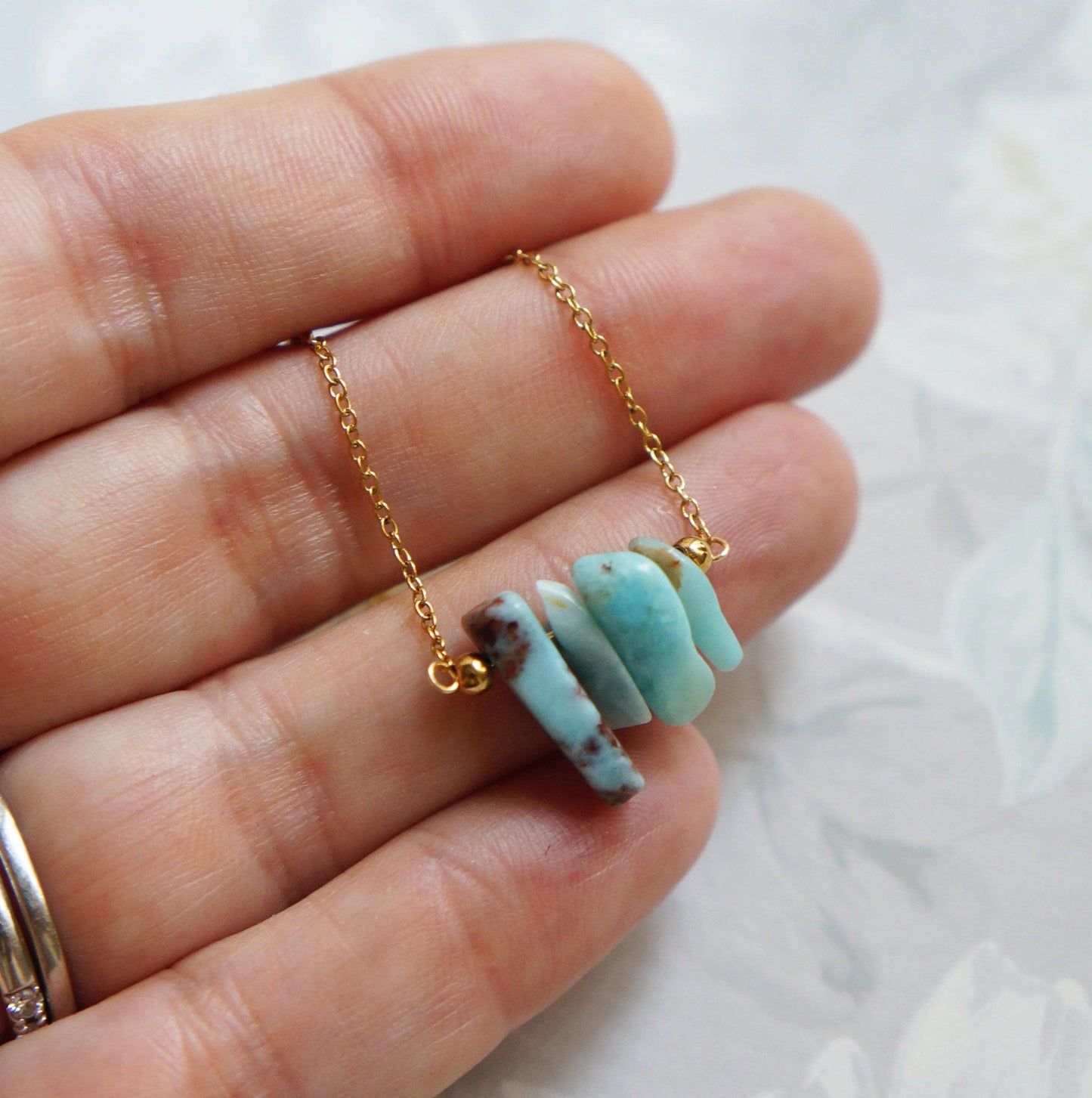 Raw Crystal Necklace Natural Larimar Necklace Rough Slice Stone Layering Necklace Larimar Stone Pendant Spiritual Energy Necklace Gift
