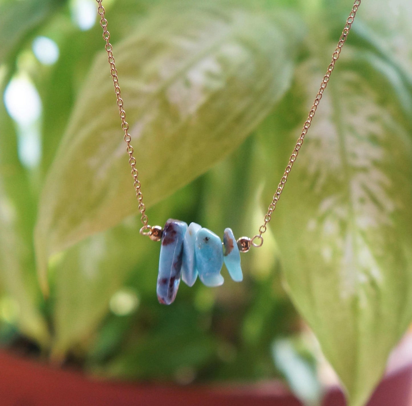 Raw Crystal Necklace Natural Larimar Necklace Rough Slice Stone Layering Necklace Larimar Stone Pendant Spiritual Energy Necklace Gift