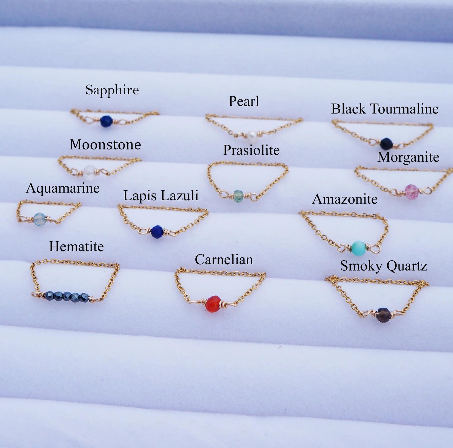 Tiny Gemstone Chain 14kt Ring Ultra Dainty Stacking Rings Black Tourmaline Sapphire Morganite Chain Ring Natural Gemstones Tiny Gold Ring