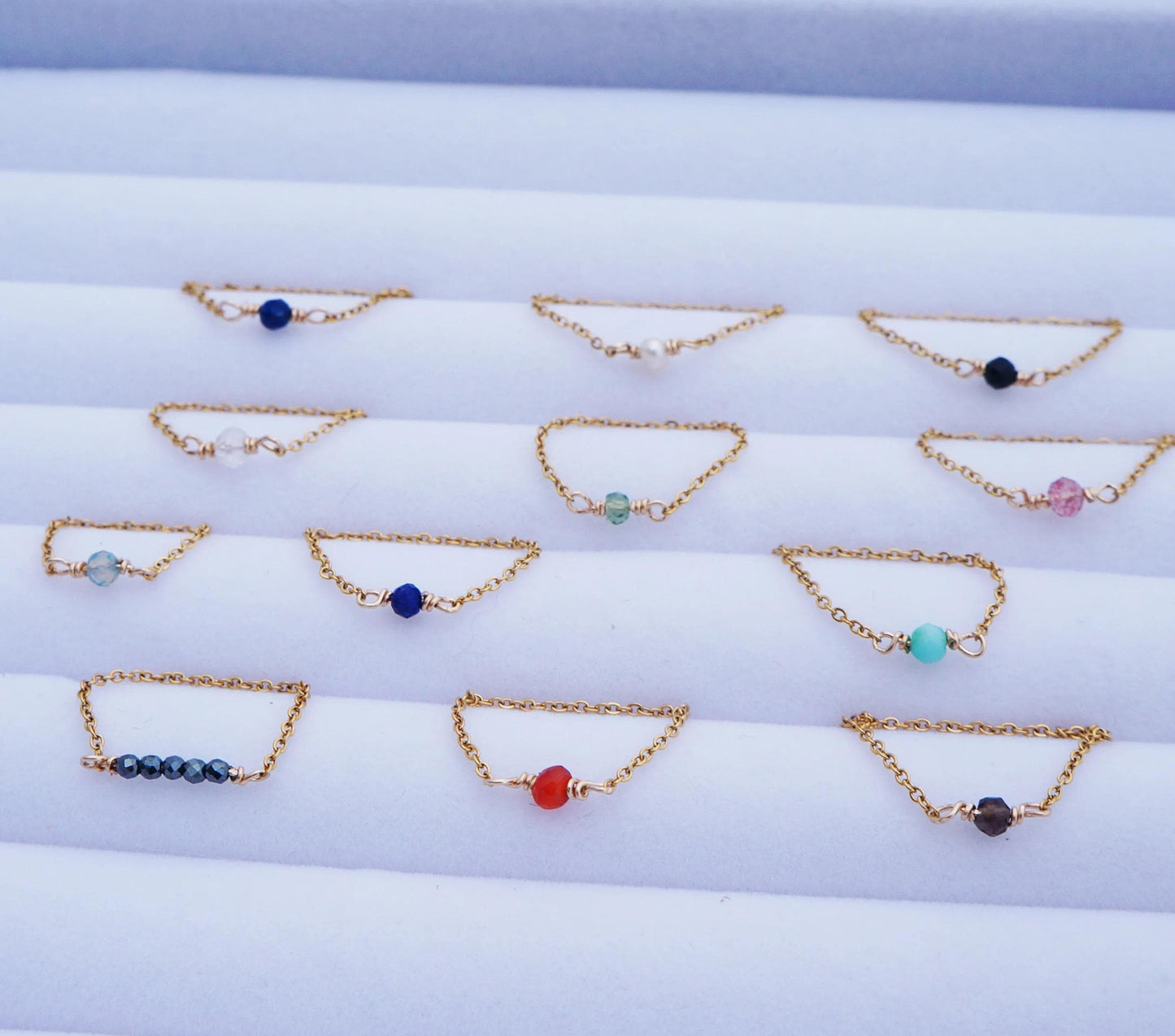 Tiny Gemstone Chain 14kt Ring Ultra Dainty Stacking Rings Black Tourmaline Sapphire Morganite Chain Ring Natural Gemstones Tiny Gold Ring