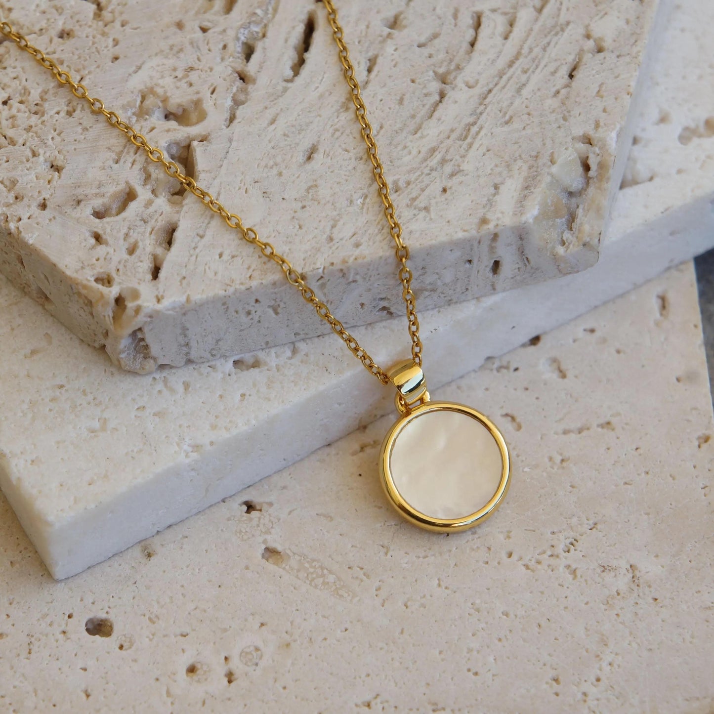 Gold Coin Pearl Necklace, Dainty Charm Pendant, Mother of Pearl Accent, Elegant Gift Idea, Delicate Jewelry Gift for Her Disc Pearl