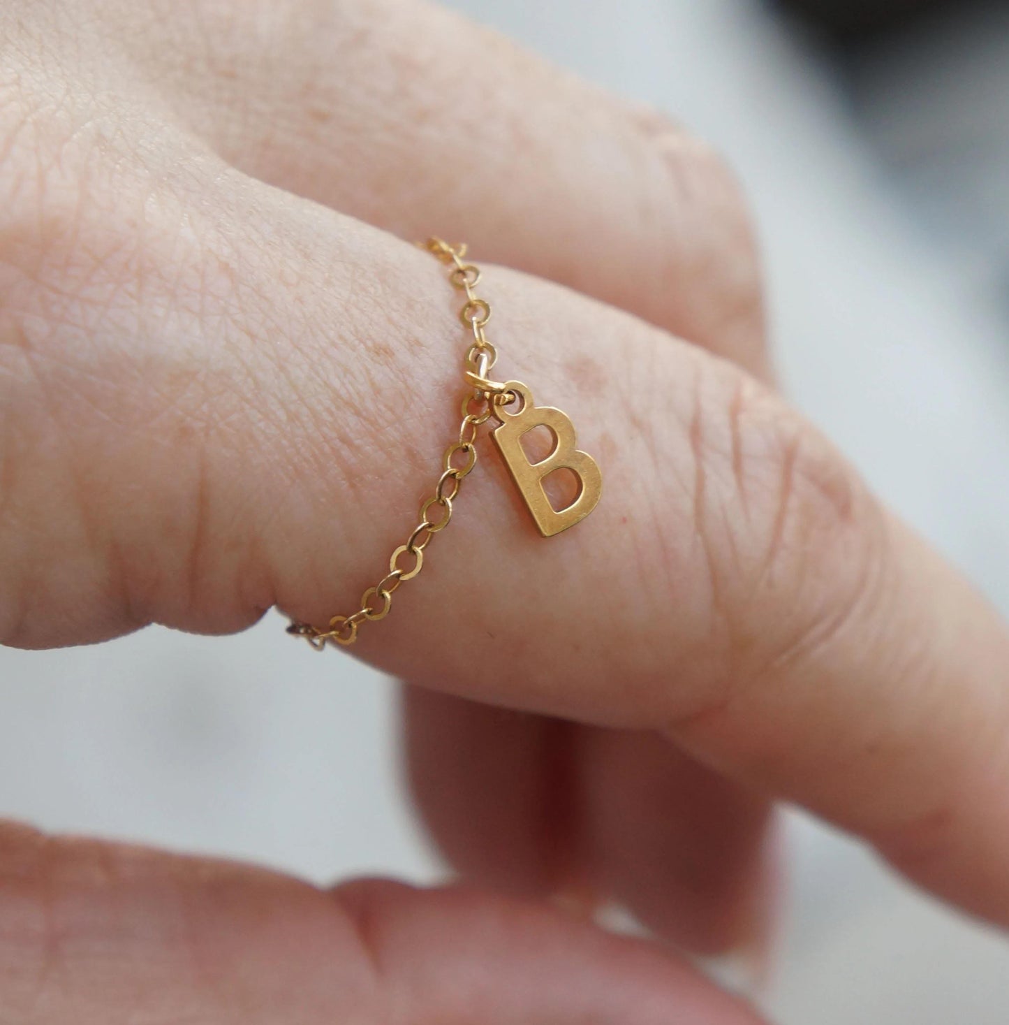 Gold Chain Initial Ring, Personalized Dainty Ring, Custom Initial Jewelry