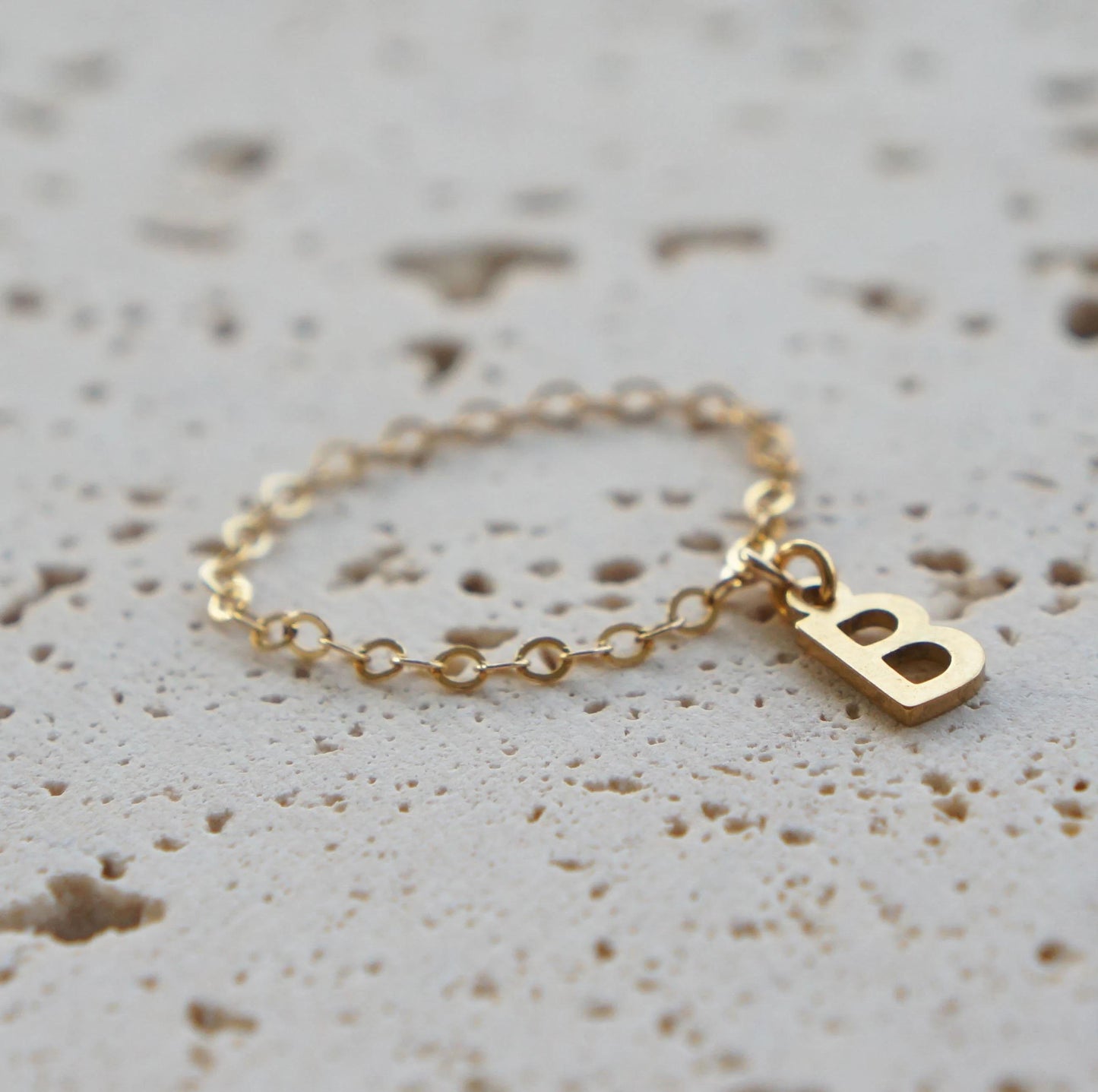Gold Chain Initial Ring, Personalized Dainty Ring, Custom Initial Jewelry