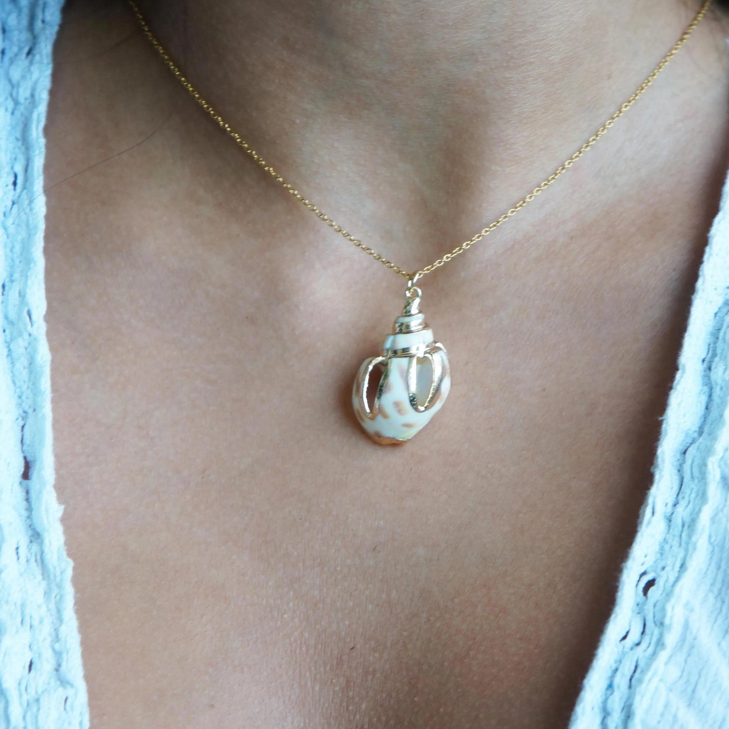 Gold Conch Shell Necklace, Beach Summer Jewelry