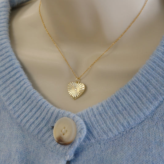 Gold Heart Necklace with Tiny CZ