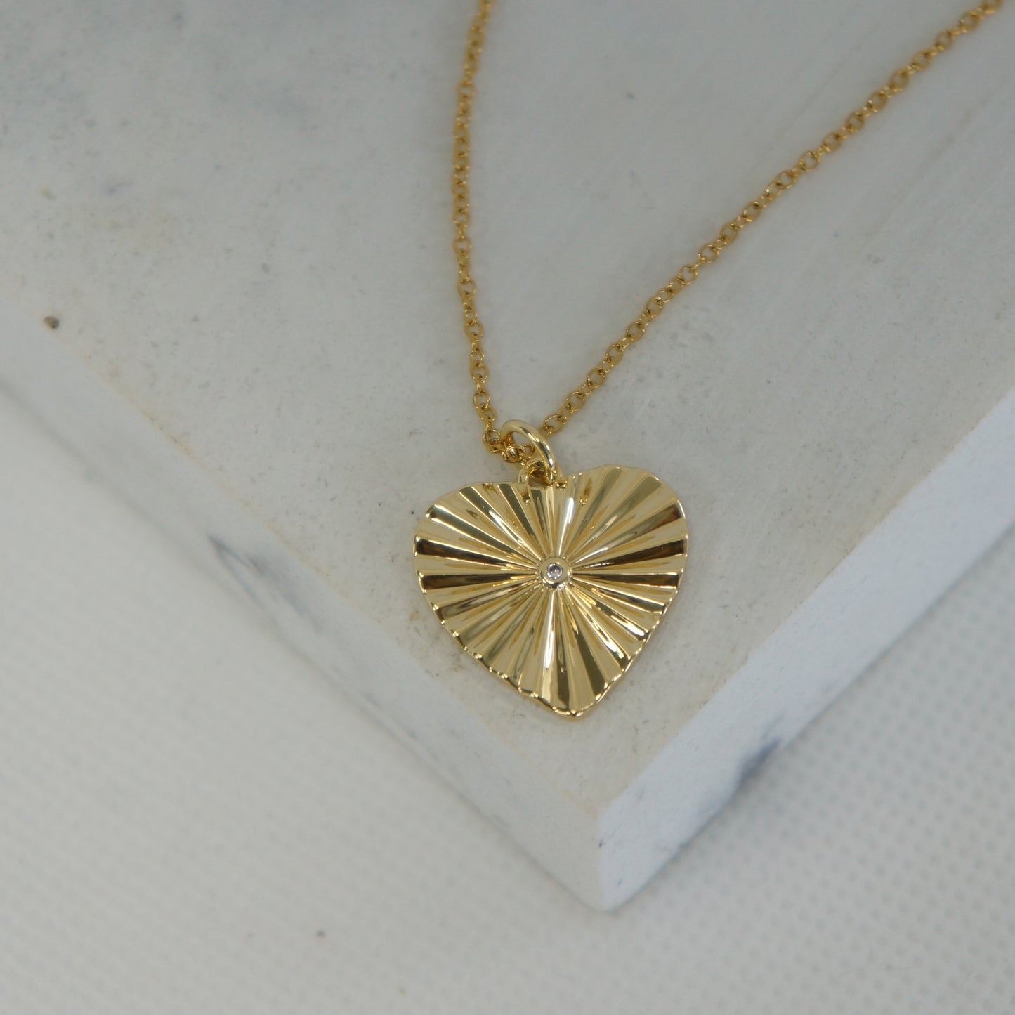Gold Heart Necklace with Tiny CZ
