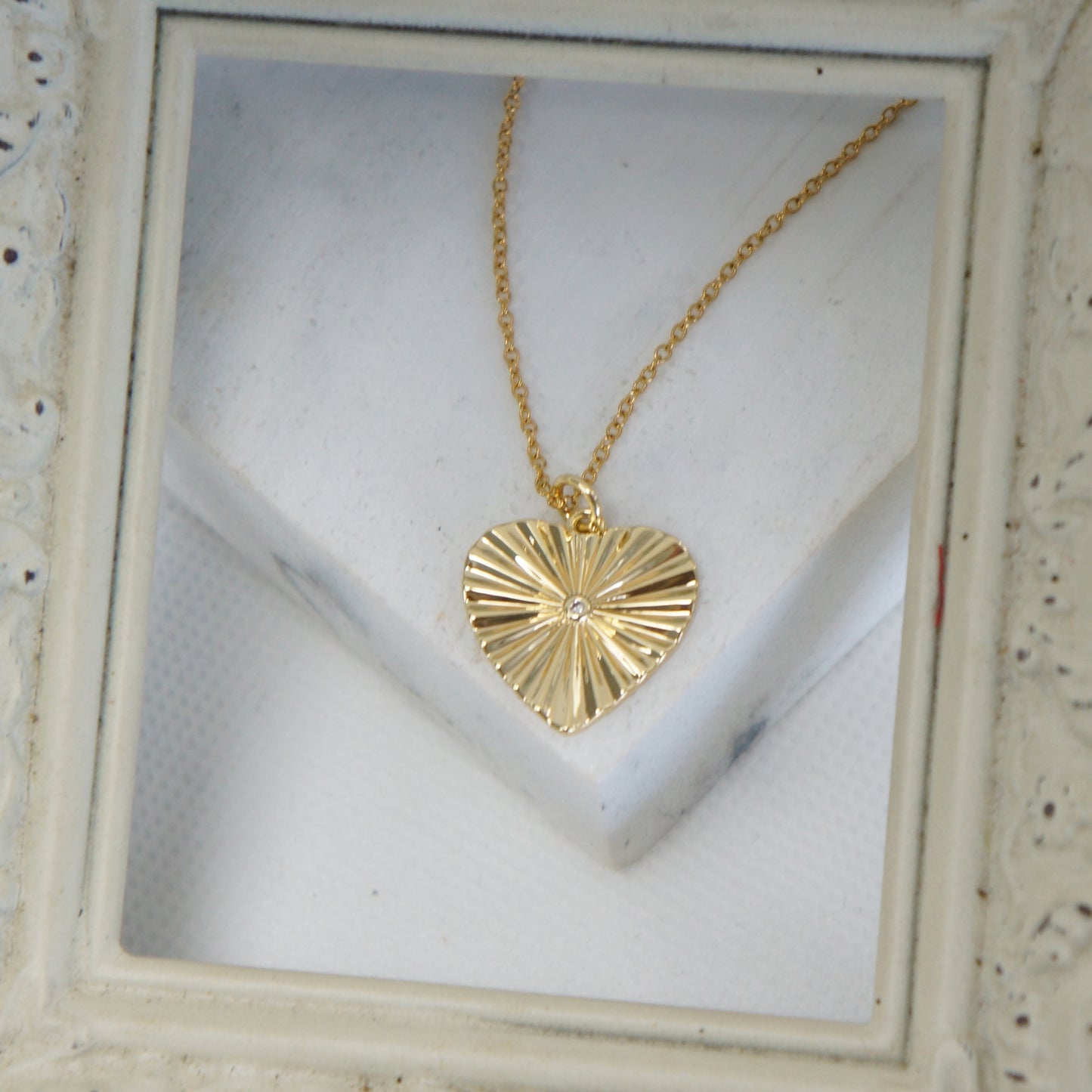 Gold Heart Necklace with Tiny CZ