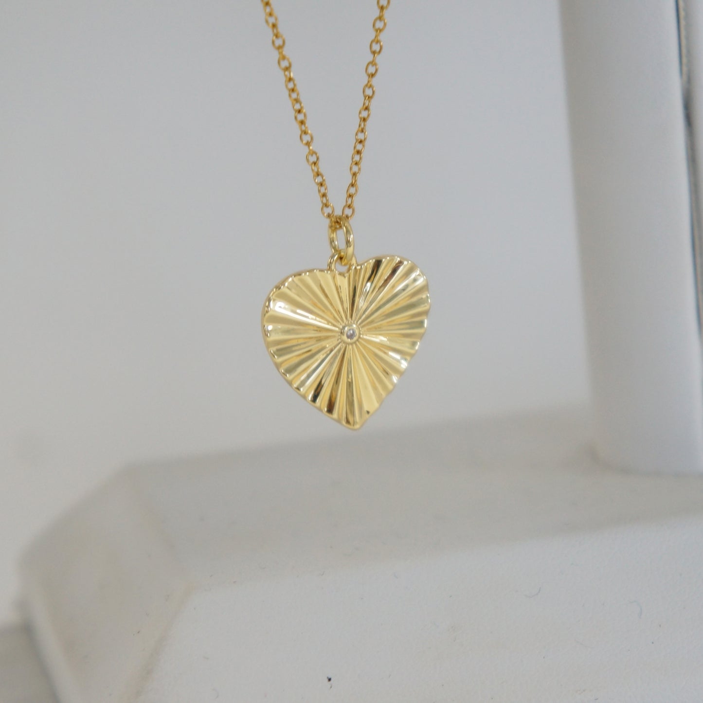 Gold Heart Necklace with Tiny CZ
