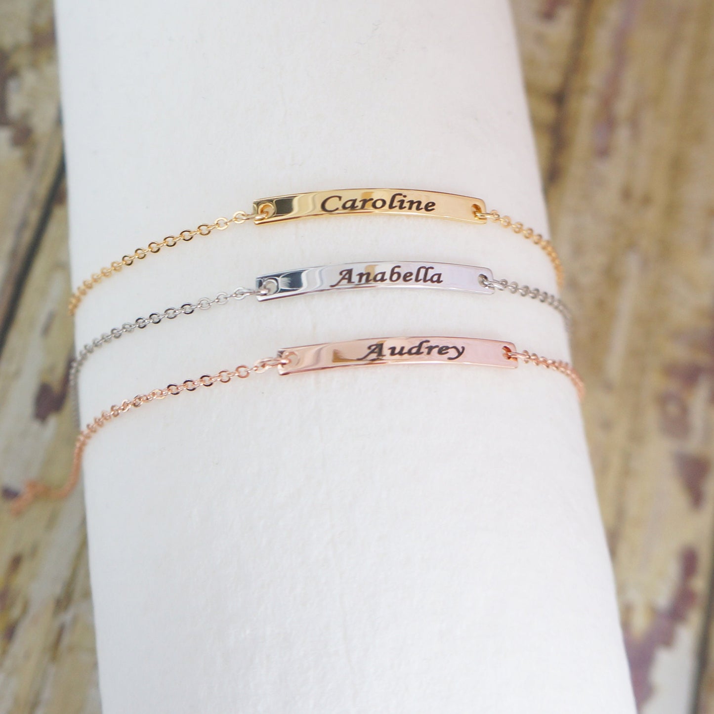 Personalized Delicate Bar Bracelet/ Engraved Bracelet with Names Dates/ Custom Made Gift for Women