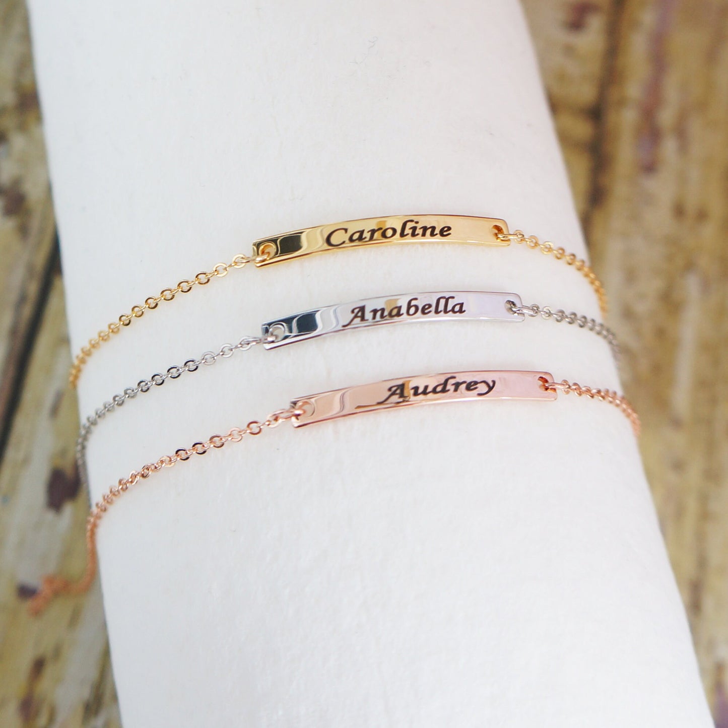 Personalized Delicate Bar Bracelet/ Engraved Bracelet with Names Dates/ Custom Made Gift for Women