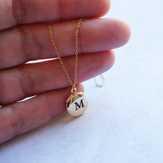 Tiny Initial Locket/ Engraved Gold Locket/ Personalized Dainty Round Locket/ Sentimental Gift for Women