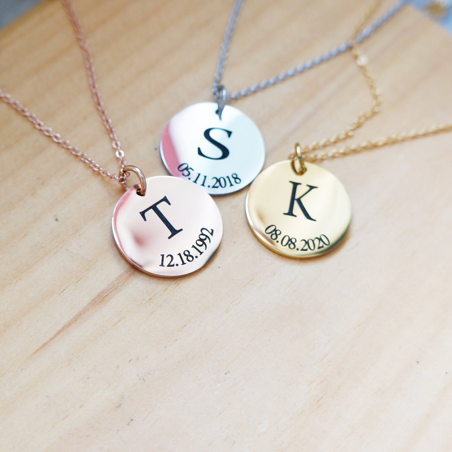 Personalized Initial Necklace/ Disc Necklace with Date/ Sister Necklace Gift/ Birthday Necklace/ Layering Necklace DSC19