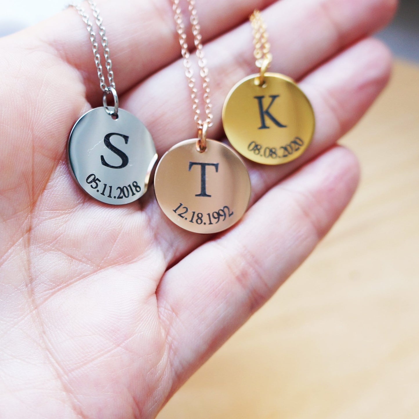 Personalized Initial Necklace/ Disc Necklace with Date/ Sister Necklace Gift/ Birthday Necklace/ Layering Necklace DSC19