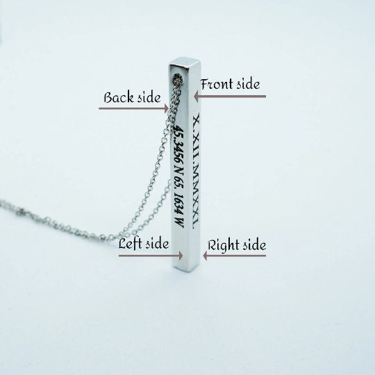 Name Bar Necklace Friendship Memories Necklace Engraved Bar Coordinates Names Message Necklace Christmas Gift Idea for Women Sisters Girls