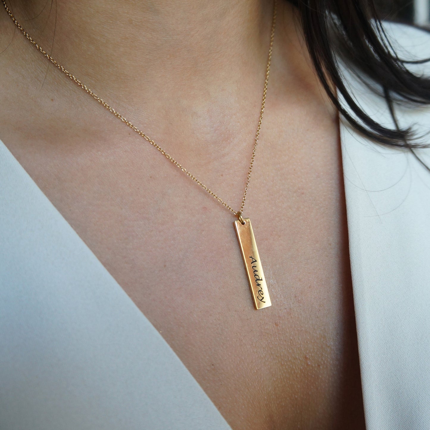 Personalized Dainty Gold Necklace/Mother's Day Necklace Gift/ Custom Made Vertical Bar Necklace/ Engraved Name Necklace Gift for Women