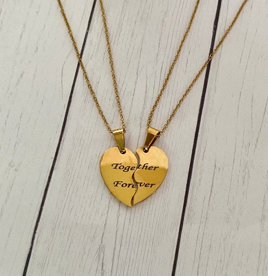 TWO Half Hearts Necklaces Mother Daughter Necklaces Sisters Necklaces Engraved Heart Necklace Couple Anniversary Necklace Gift