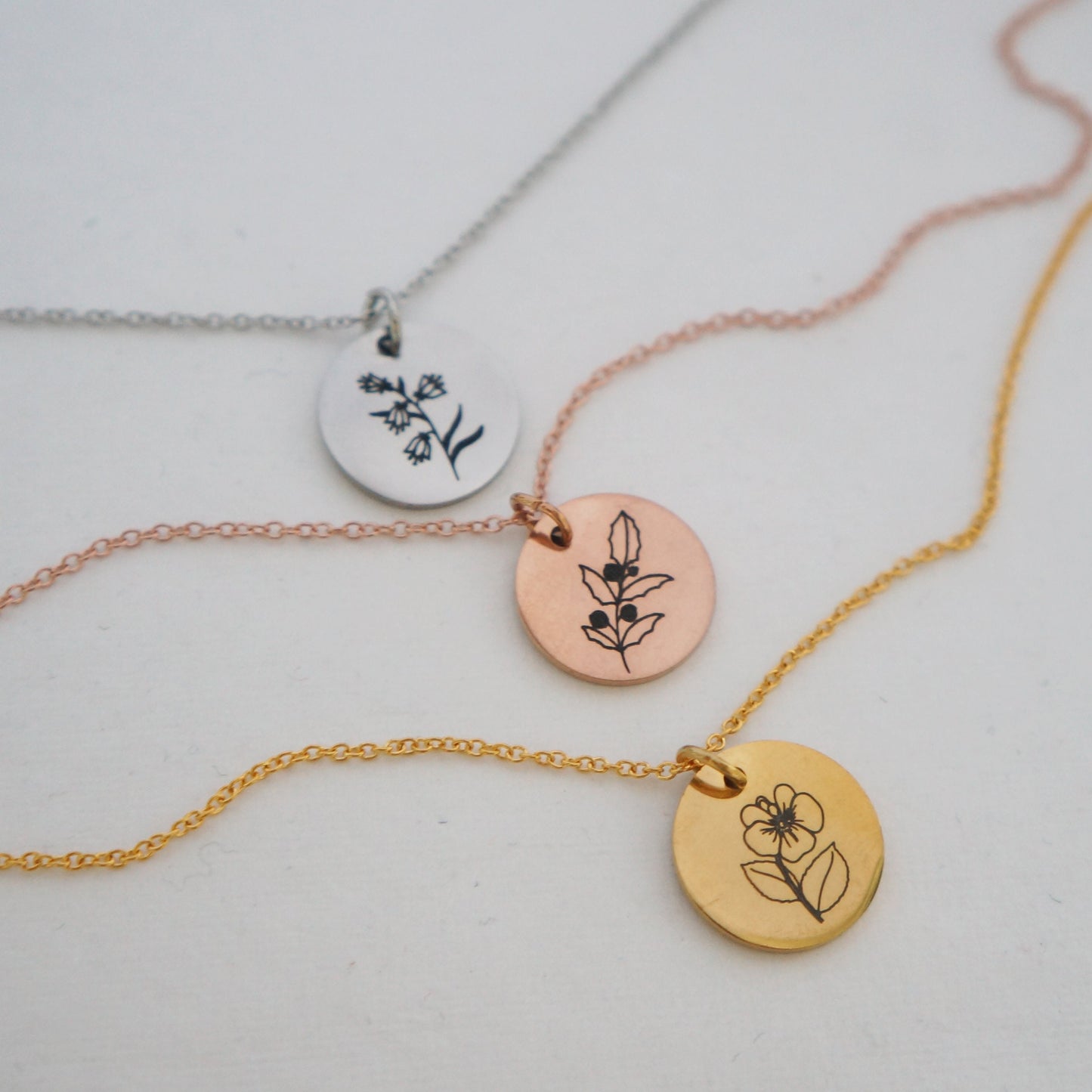 Engraved Birth Flower Necklace for Her