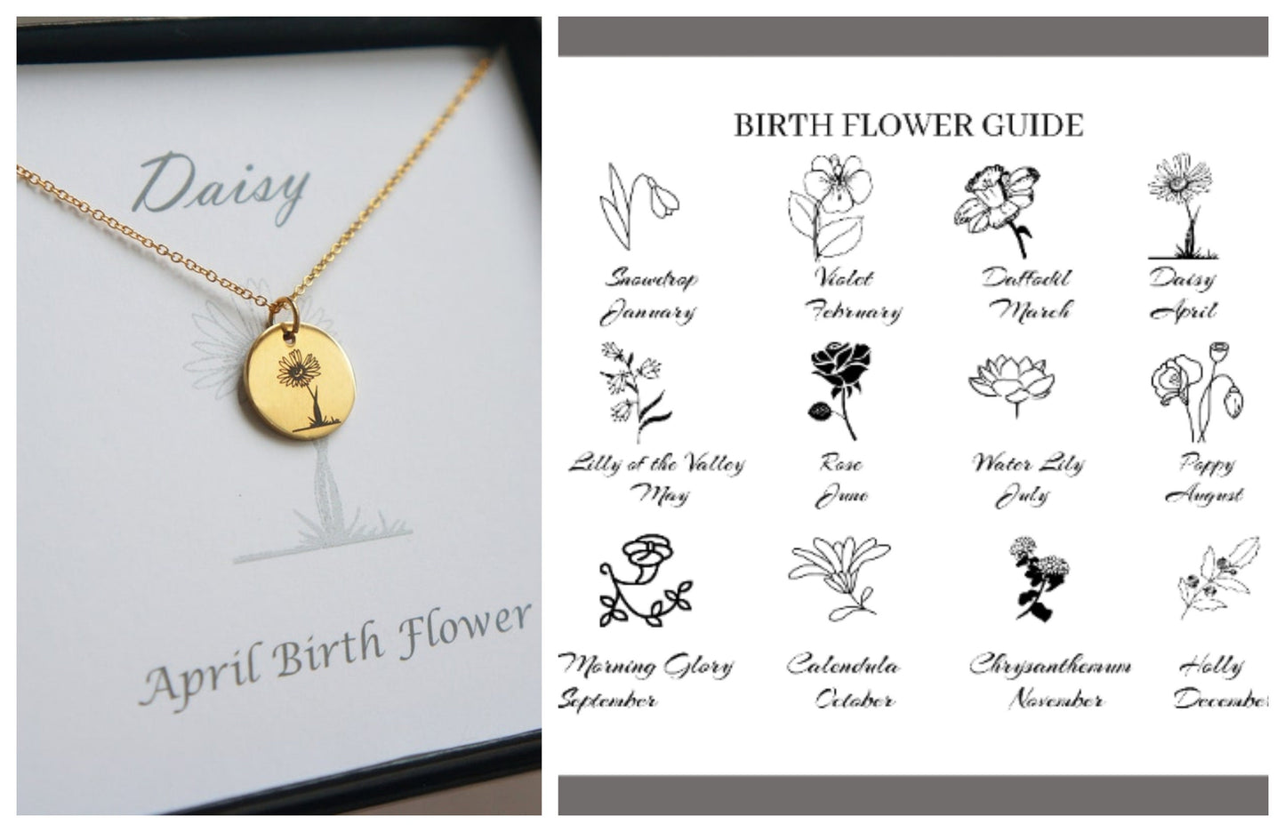 Engraved Birth Flower Necklace for Her