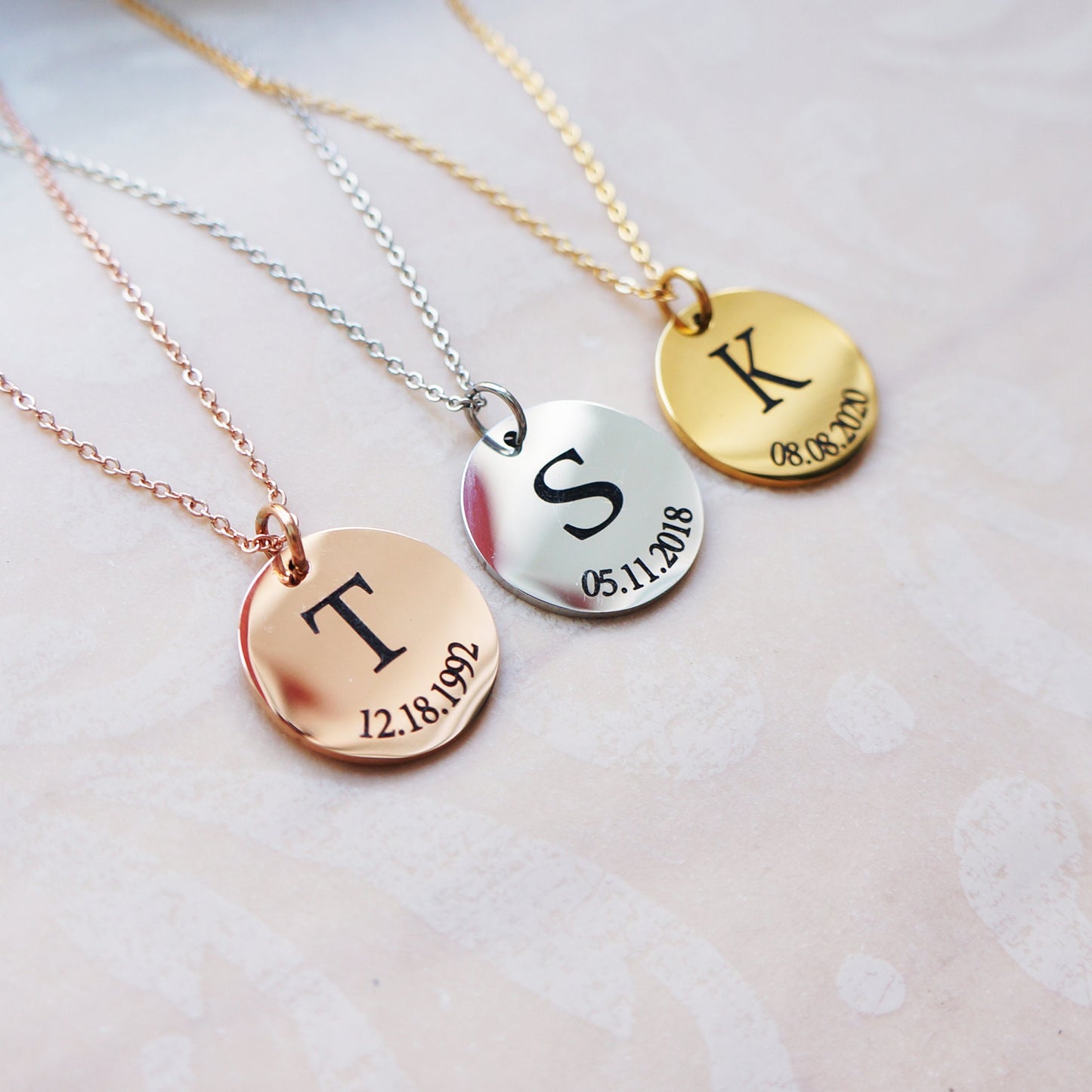 Personalized Initial Necklace/ Disc Necklace with Date/ Sister Necklace Gift/ Birthday Necklace/ Layering Necklace DSC19