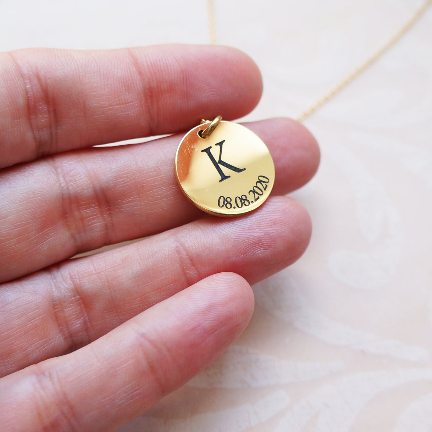 Personalized Initial Necklace/ Disc Necklace with Date/ Sister Necklace Gift/ Birthday Necklace/ Layering Necklace DSC19