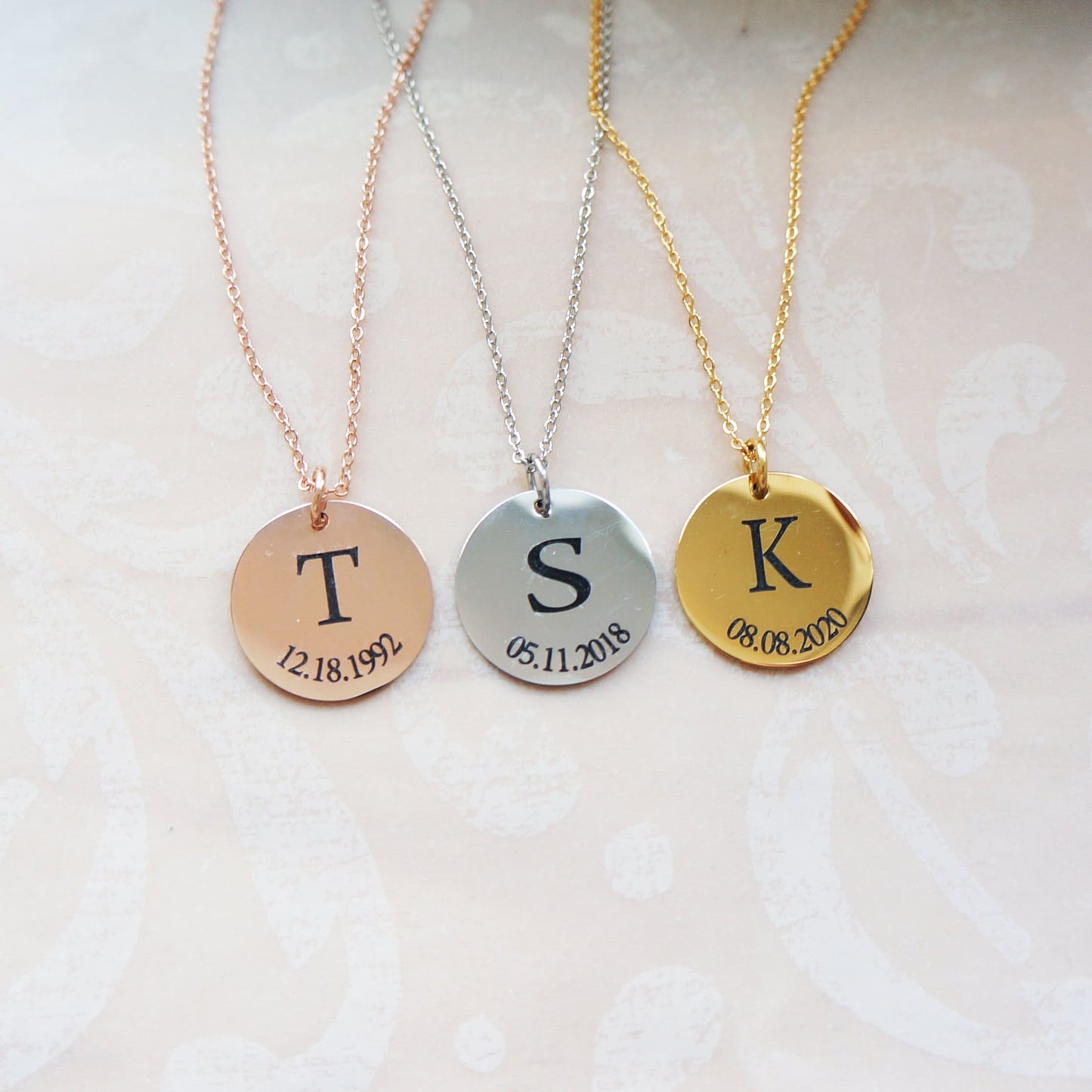 Personalized Initial Necklace/ Disc Necklace with Date/ Sister Necklace Gift/ Birthday Necklace/ Layering Necklace DSC19