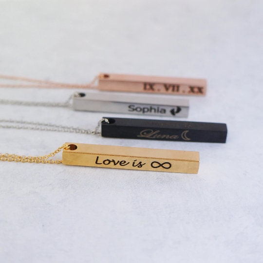 Name Bar Necklace Friendship Memories Necklace Engraved Bar Coordinates Names Message Necklace Christmas Gift Idea for Women Sisters Girls