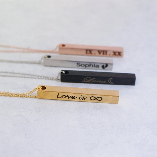 Name Bar Necklace Friendship Memories Necklace Engraved Bar Coordinates Names Message Necklace Christmas Gift Idea for Women Sisters Girls