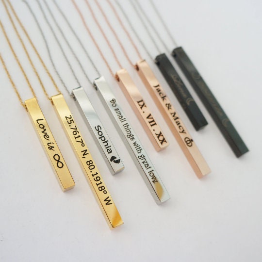 Name Bar Necklace Friendship Memories Necklace Engraved Bar Coordinates Names Message Necklace Christmas Gift Idea for Women Sisters Girls