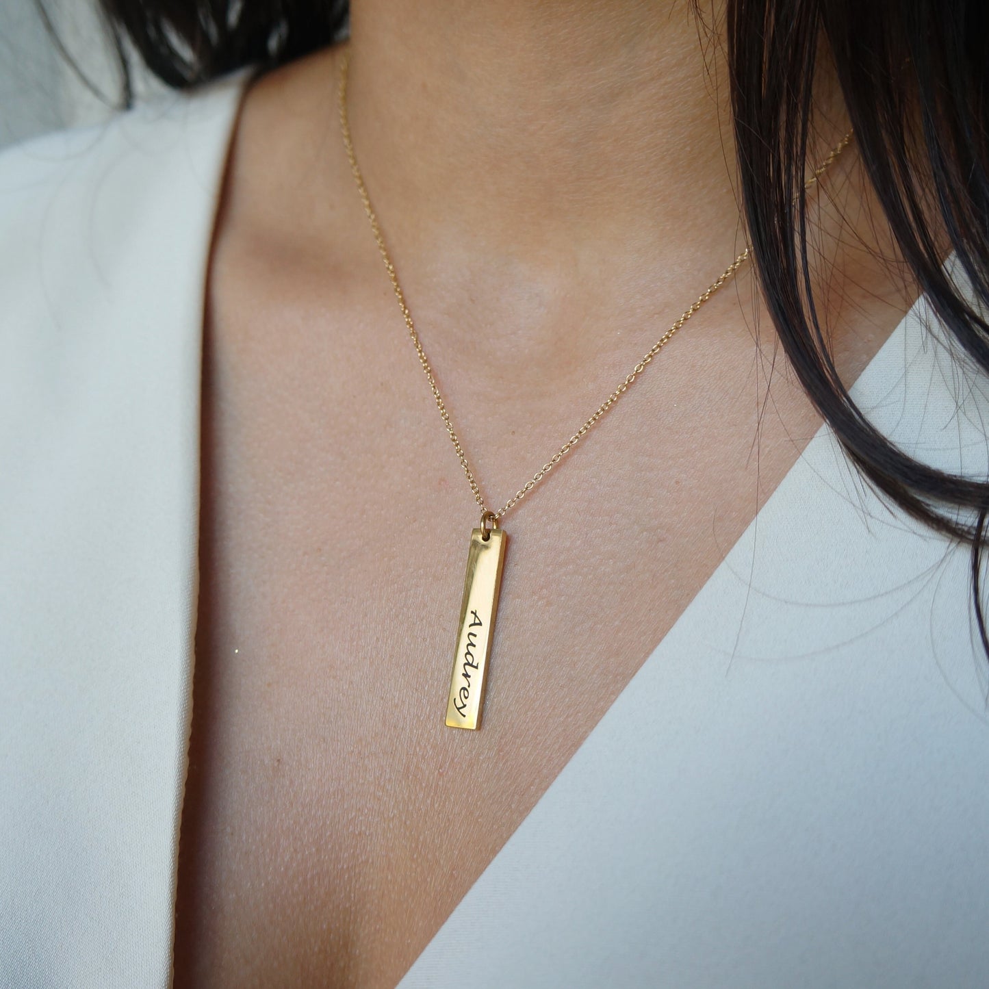 Personalized Dainty Gold Necklace/Mother's Day Necklace Gift/ Custom Made Vertical Bar Necklace/ Engraved Name Necklace Gift for Women