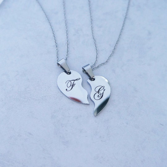 TWO Half Hearts Necklaces Mother Daughter Necklaces Sisters Necklaces Engraved Heart Necklace Couple Anniversary Necklace Gift