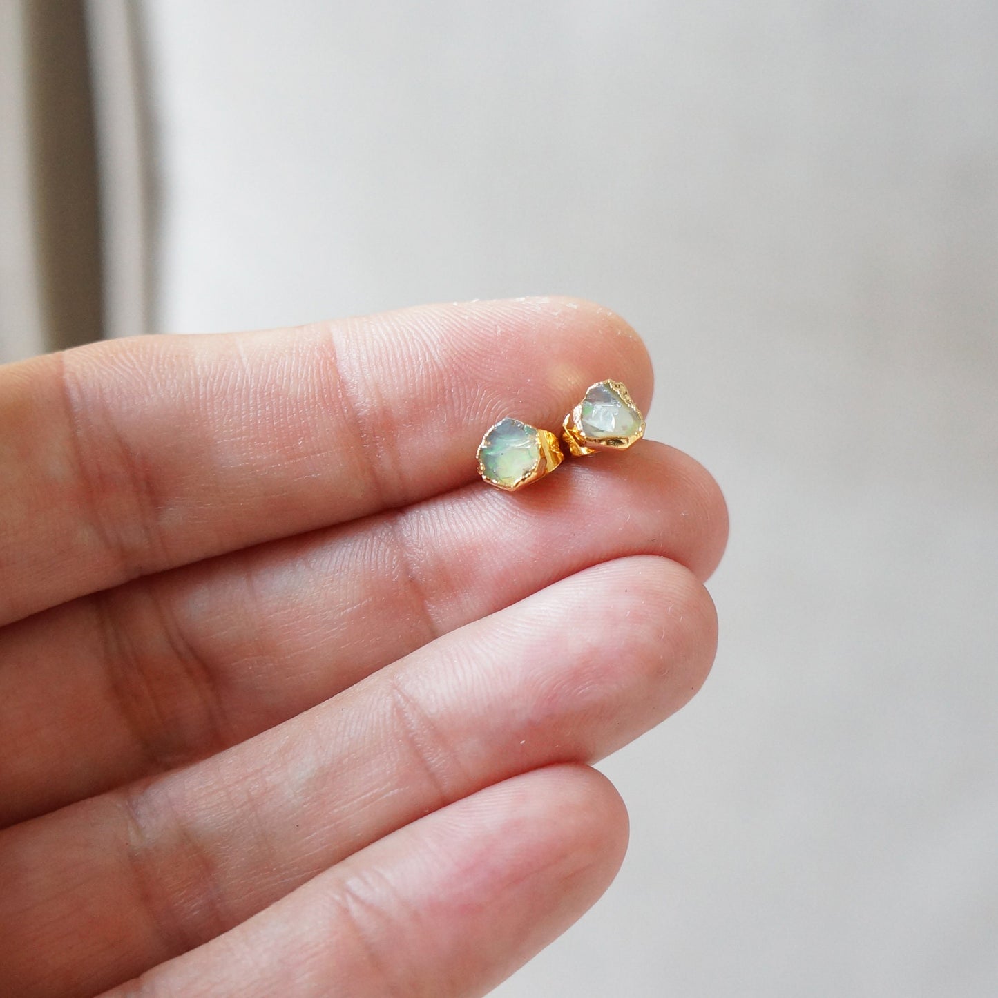 Raw Moonstone Earrings Small Studs Electroplated Birthstone Studs Natural Moonstone Earrings Gift for  Women Graduation Gift