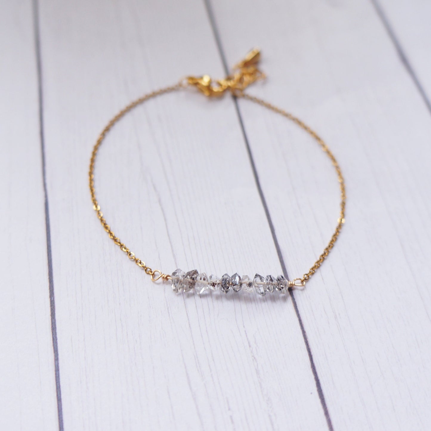 Raw Natural Herkimer Diamond Dainty Delicate Diamond Quartz Bracelet April Birthstone Birthday Gift for Women