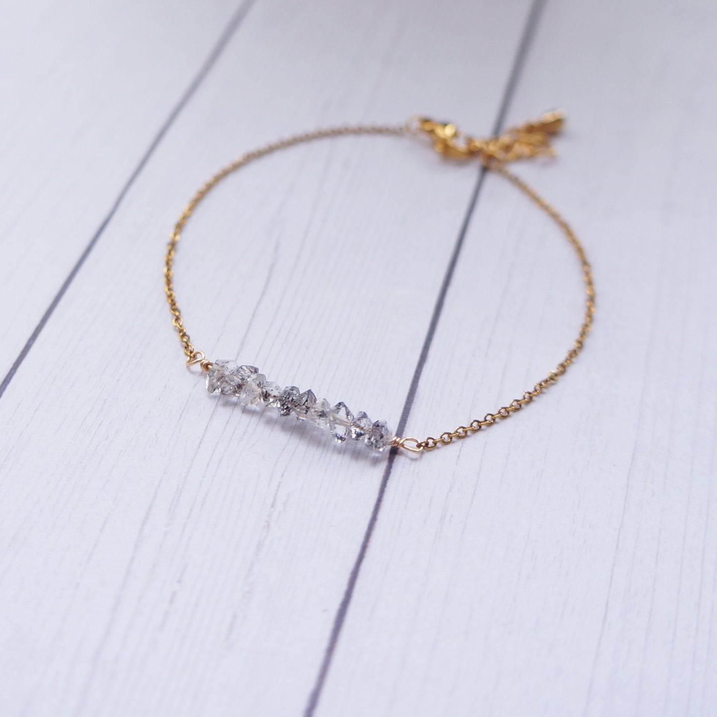 Raw Natural Herkimer Diamond Dainty Delicate Diamond Quartz Bracelet April Birthstone Birthday Gift for Women