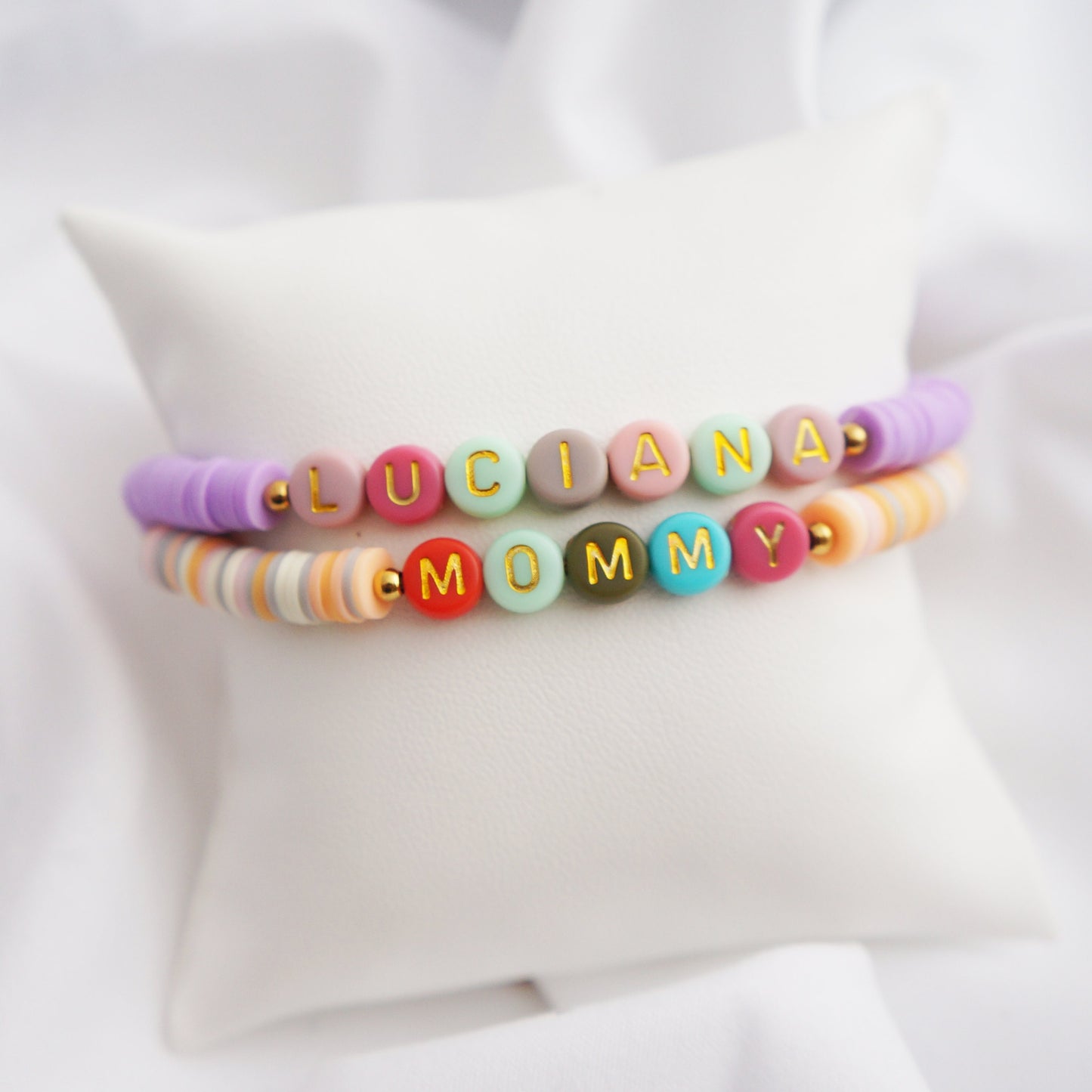 Colorful Personalized Beads Name Bracelet Kids Children Names Mama Bracelet Mom Mum Gift Idea Motivational Bracelet Heishi Clay Beads B30