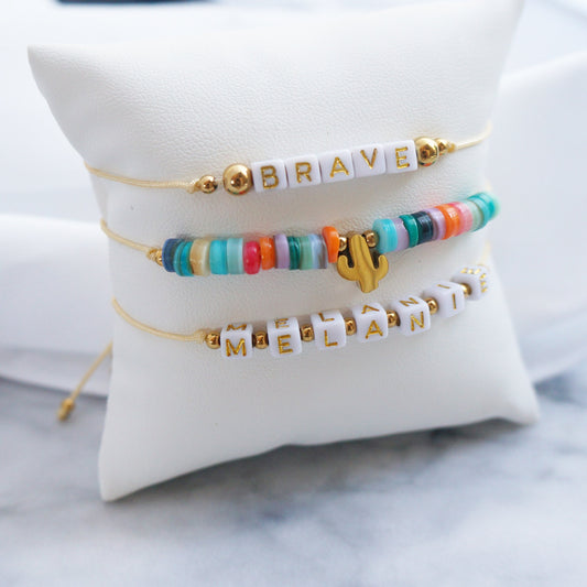 Alphabet Beaded Bracelet Cactus Friendship Bracelet Colorful Bracelet String Bracelet Custom Gift for Her Name Bracelet B20