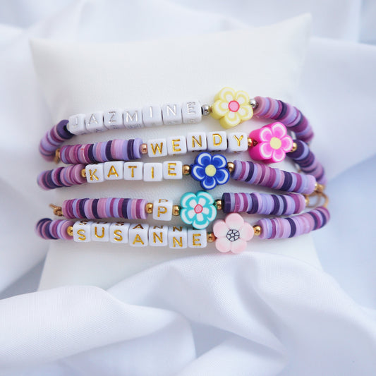 Children Names Bracelet Pink Floral Girls Names