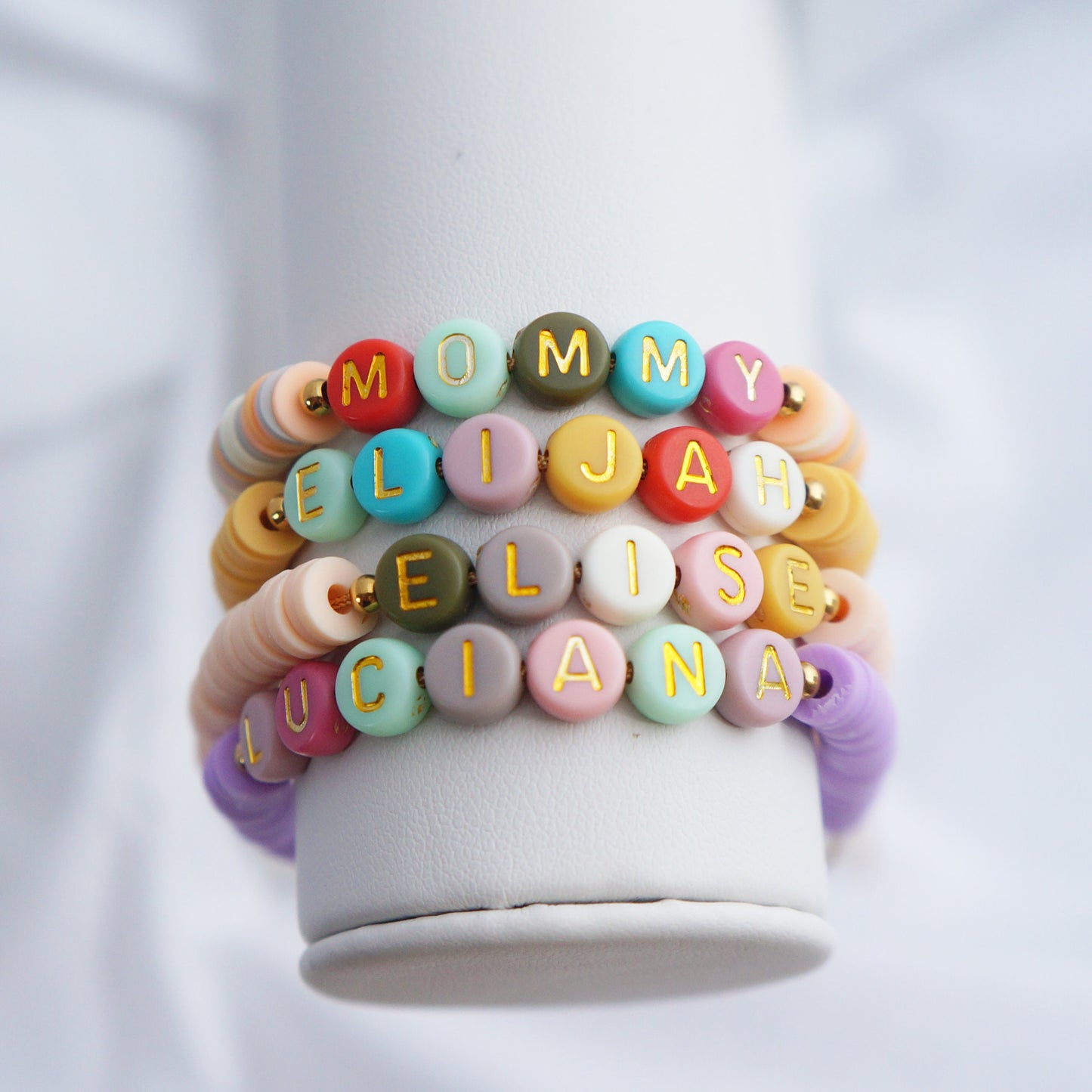 Colorful Personalized Beads Name Bracelet Kids Children Names Mama Bracelet Mom Mum Gift Idea Motivational Bracelet Heishi Clay Beads B30