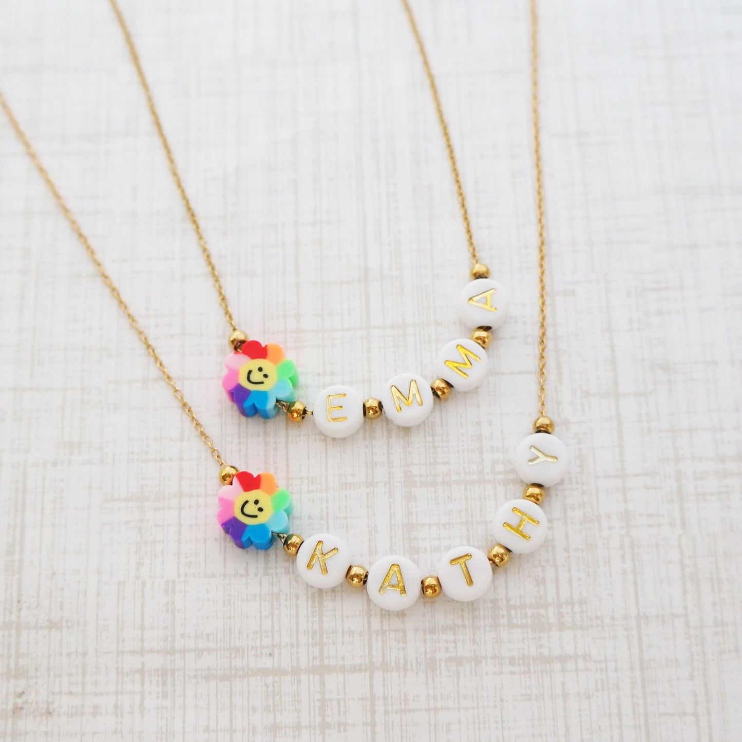 Smiley Name Beaded Chain Necklace Colorful Name Necklace Gift for Girls Birthday Party Summer Necklace Friendship Necklace