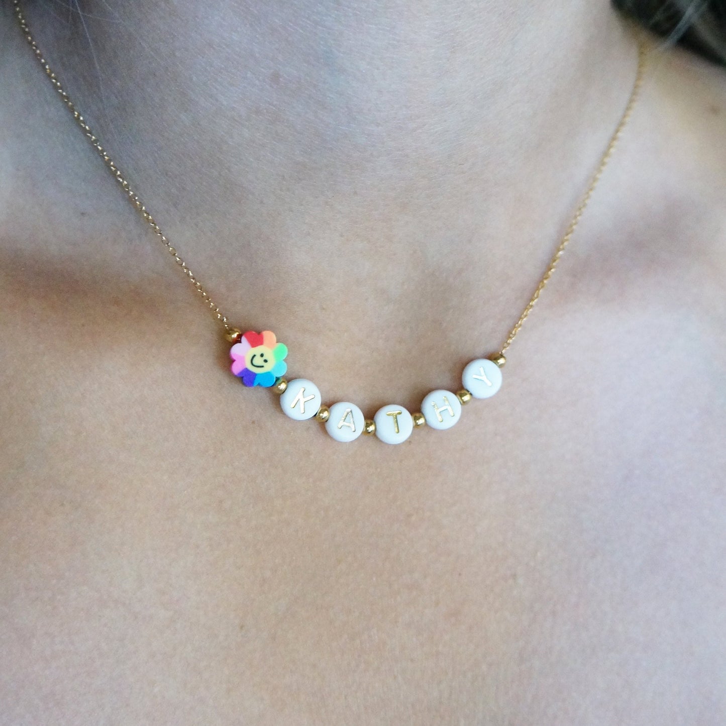 Smiley Name Beaded Chain Necklace Colorful Name Necklace Gift for Girls Birthday Party Summer Necklace Friendship Necklace