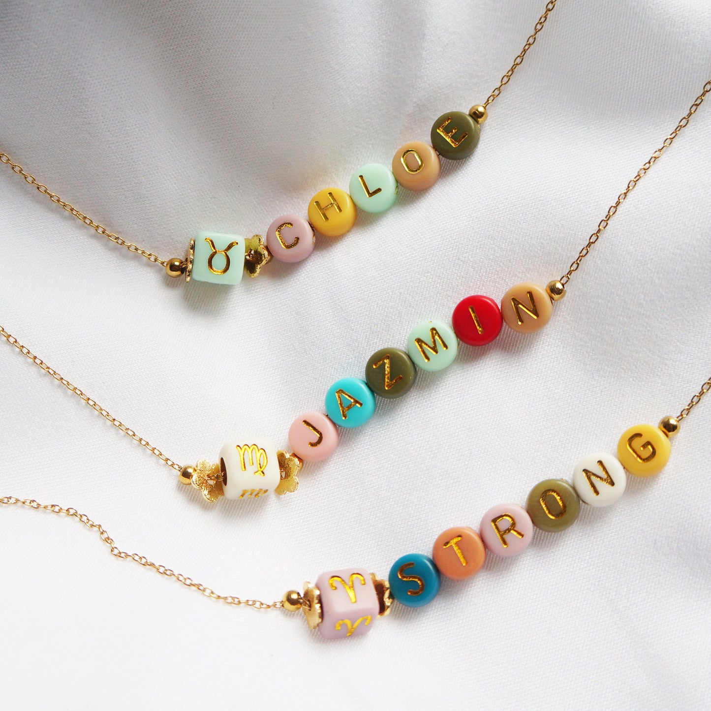 Personalized Zodiac Name Gold Beaded Necklace Gift for Best Friend Custom Made Gift for Women Dainty Gold Personalized Necklace