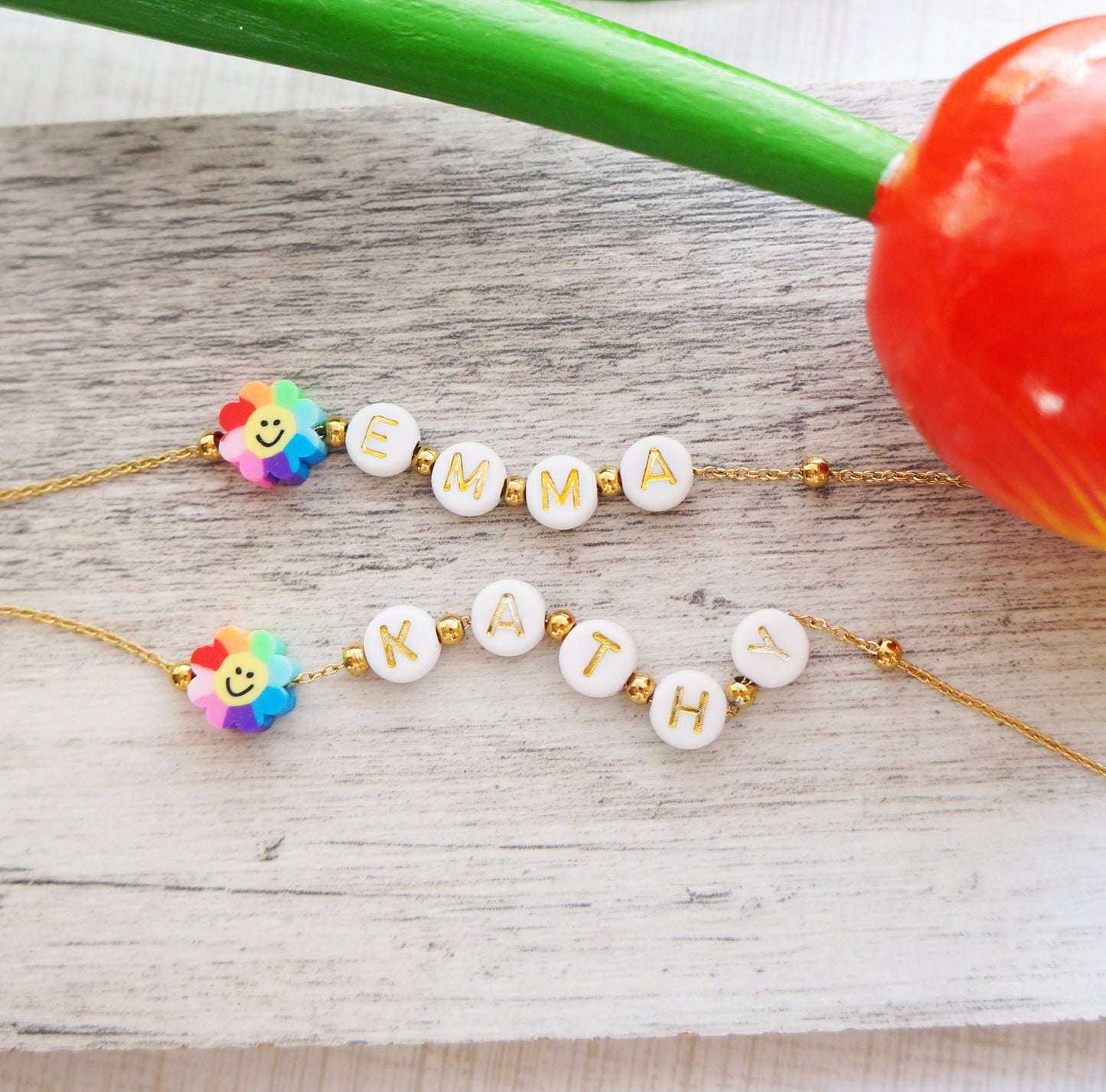 Smiley Name Beaded Chain Necklace Colorful Name Necklace Gift for Girls Birthday Party Summer Necklace Friendship Necklace