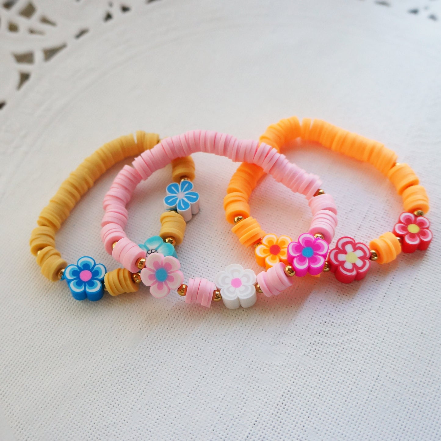 Colorful Flower Beaded Bracelet for Teenagers Girls Gift Idea for Teacher Elastic Heishi Beads Bracelet Custom Bracelet Create your Own