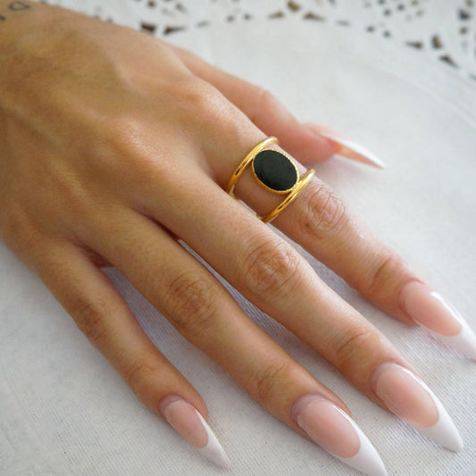 Black Oval Signet Style Ring