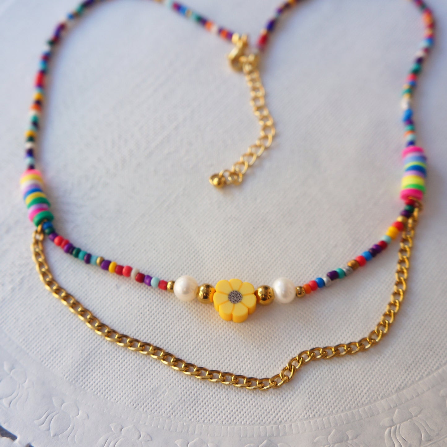 Colorful Happy Necklace Pearl Beaded Necklace Best Friend Happy Gift Fun Necklace Sunflower Necklace Hippie Necklace for Woman Y2K Necklace