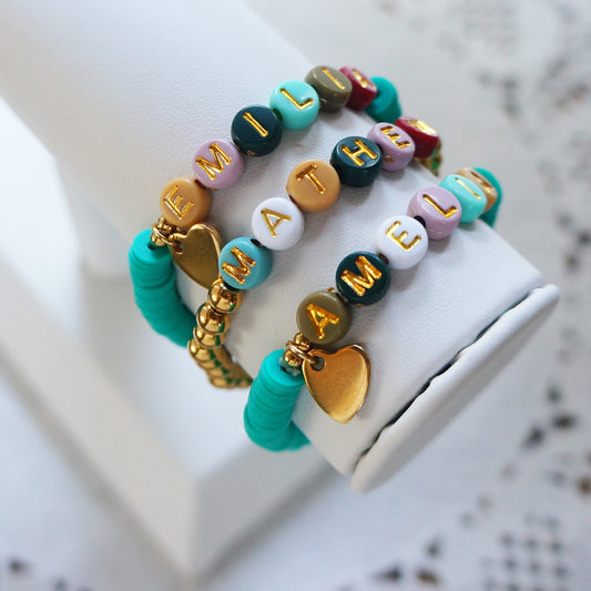 Mom Bracelet Heart Women Bracelet Children Names Adjustable Colorful Beaded Bracelet Fall Colors Bracelet Custom Gift for Friend