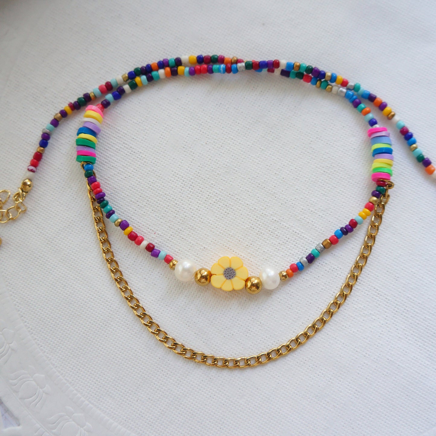 Colorful Happy Necklace Pearl Beaded Necklace Best Friend Happy Gift Fun Necklace Sunflower Necklace Hippie Necklace for Woman Y2K Necklace