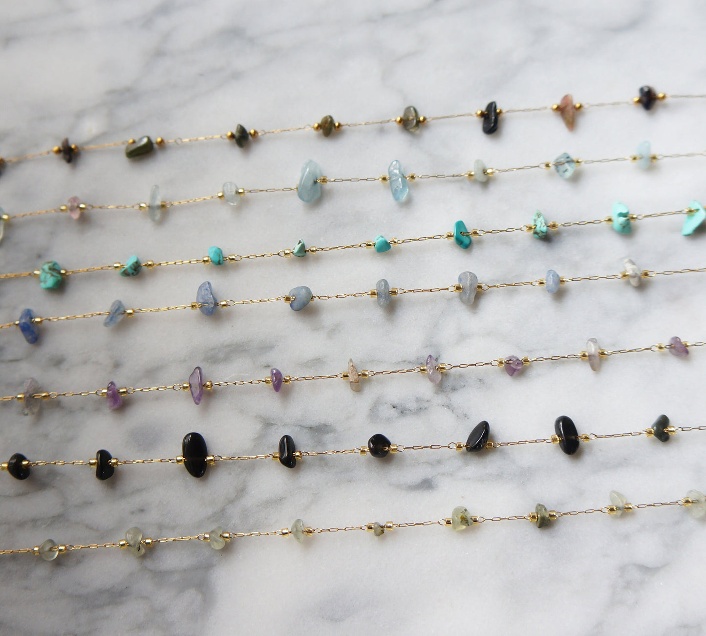 Delicate Gemstone Chain Necklace SET OF TWO