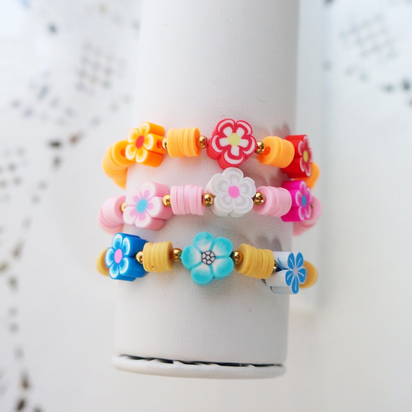 Colorful Flower Beaded Bracelet for Teenagers Girls Gift Idea for Teacher Elastic Heishi Beads Bracelet Custom Bracelet Create your Own