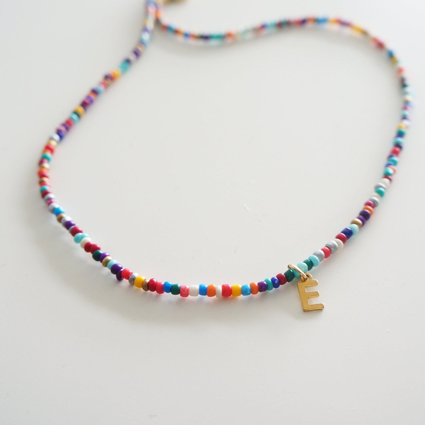 Seed Bead Necklace Multicolor Rainbow Beaded Necklace Gift for Girls Friendship Necklace Custom Gold Initial Charm Multiple Colors Available