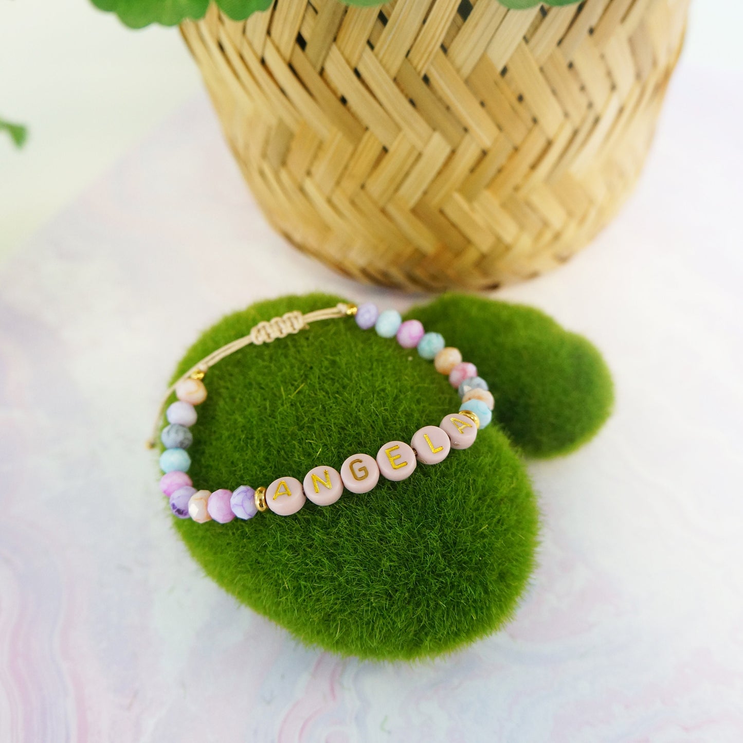 Pastel Colors Beaded Name Bracelet Birthday Gift Adjustable Name Bracelet Candy Colors Crystal Beads Gift for Mother Friendship